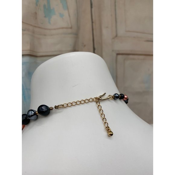 Japan Chunky Beads Necklace 18" Length Pink/Peach, Gray/Blue, Gold Tone Gold - Picture 3 of 5